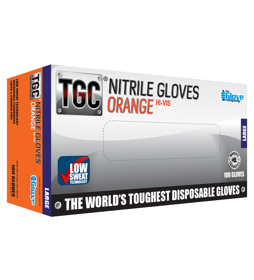 TGC® Orange Nitrile  Disposable Gloves Box of 100