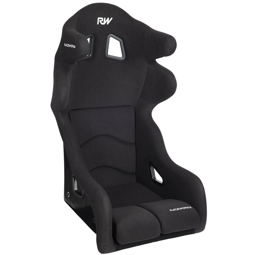 FIBREGLASS LARGE RACEWORKS SEAT WITH WINGS BLACK CLOTH FIA APPROVED-NZRACEWORKS-Autoignite NZ