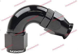 RACEWORKS TEFLON HOSE FITTING AN-8 120 DEG | RWF-204-08BK-HOSE FITTING-NZRACEWORKS-Autoignite NZ