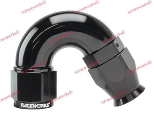 RACEWORKS TEFLON HOSE FITTING AN-8 150 DEG | RWF-205-08BK-HOSE FITTING-NZRACEWORKS-Autoignite NZ