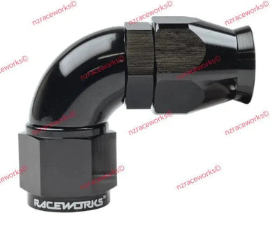 RACEWORKS TEFLON HOSE FITTING AN-8 90 DEG | RWF-203-08BK-HOSE FITTING-NZRACEWORKS-Autoignite NZ