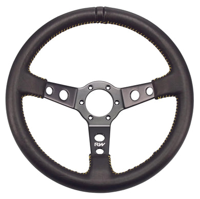 STEERING WHEEL FLAT LEATHER WITH YELLOW STITCHING | VPR-194YL